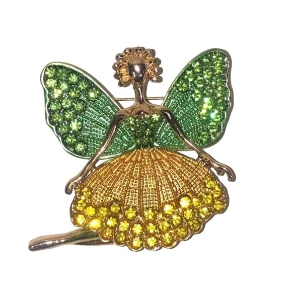 UNBRANDED Sugarplum FAIRY Green And Gold Ballerina Brooch #1 - Picture 2 of 10